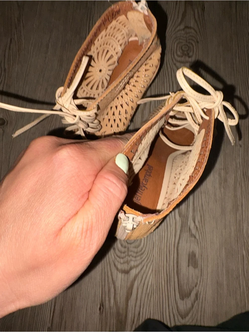 Jeffrey Campbell Tan Cutout Lace-Up Wedge Sandals